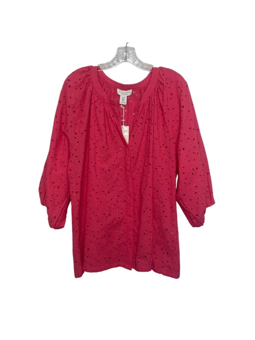 Calypso St. Barth Eyelet Blouse Womens 1X Pink New Flowy Scoop Neck